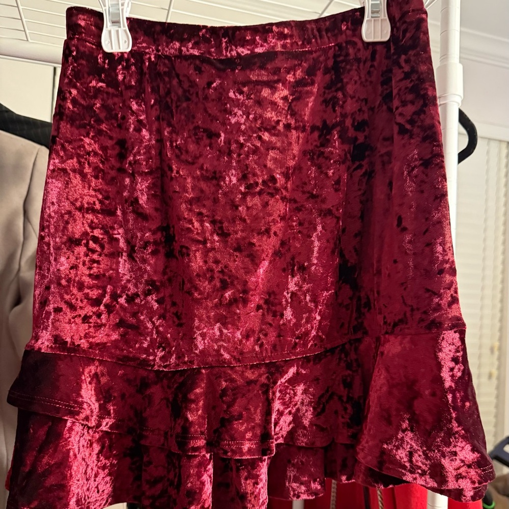 Bear Dance Velvet Lace-Up Mini Skirt in Deep Red - Picture 4 of 6